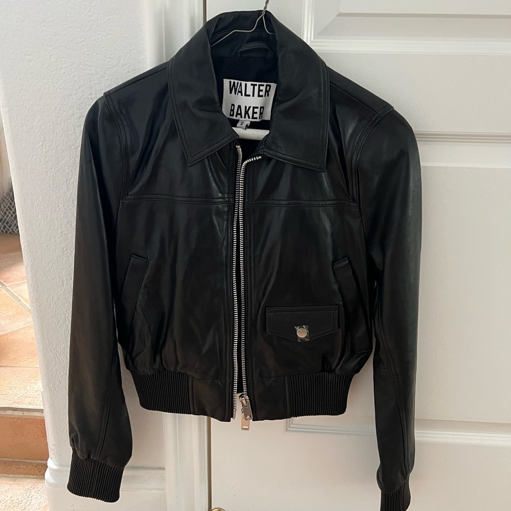 Walter Baker Black Leather Bomber Jacket